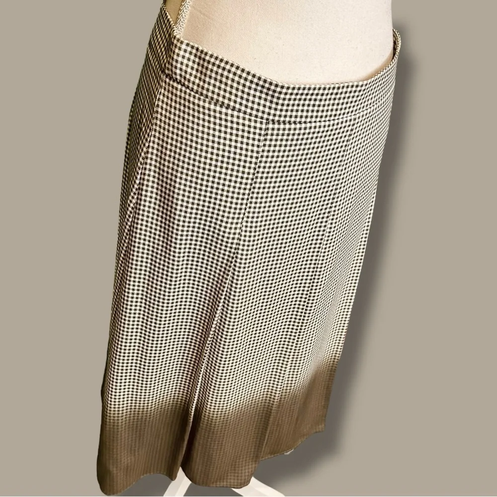 NWT Piazza Sempione Olive Green Checkered Plaid Dip-Dyed Pleated Skirt Size 44
